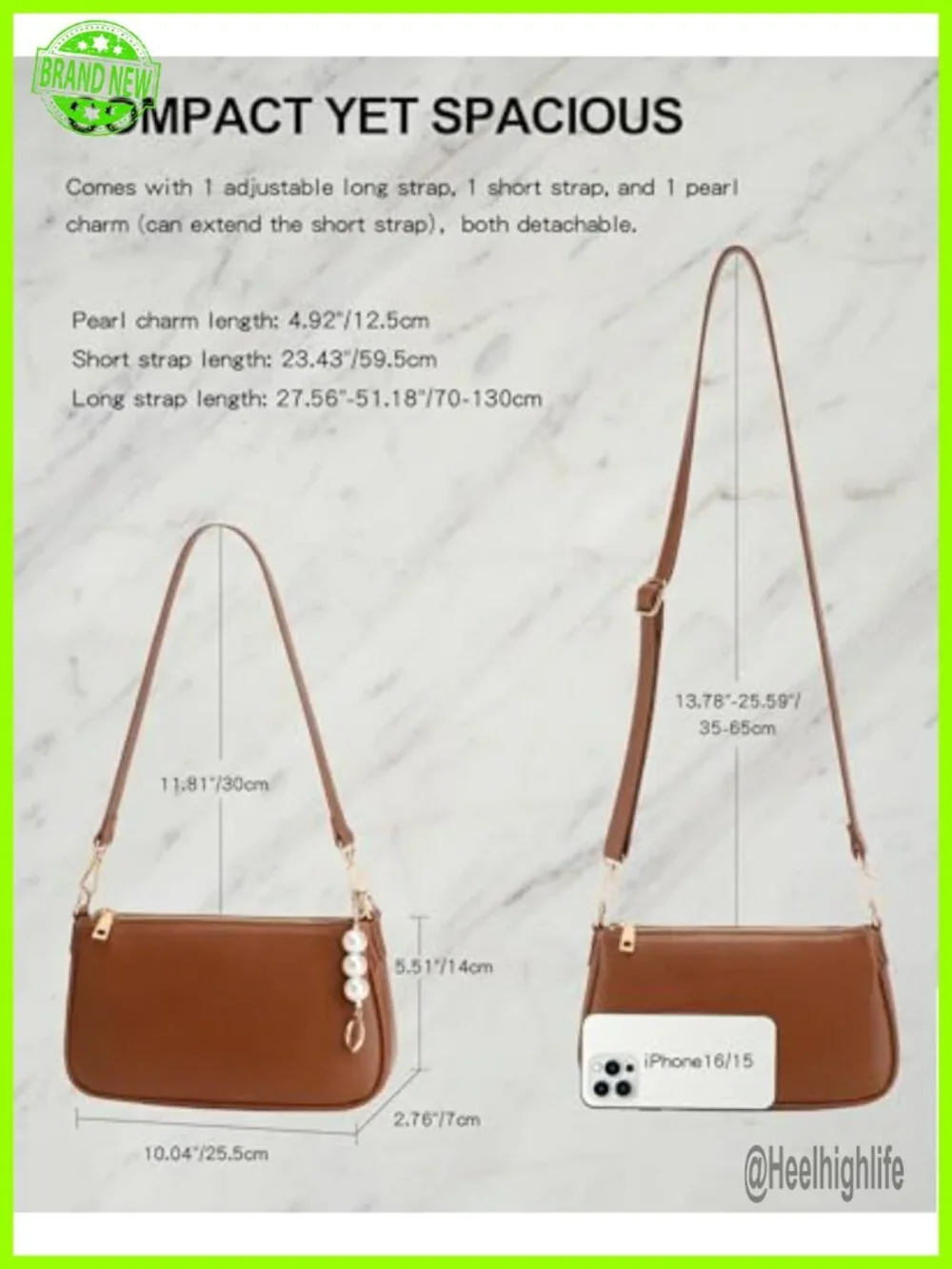 Vegan Leather Crossbody Hobo Bag with 3 Detachable Straps